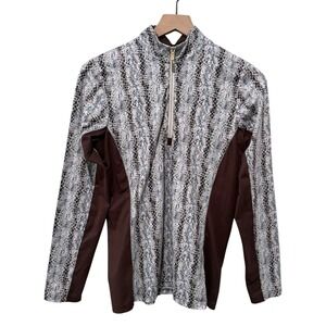 Arista Brio-Tek Equestrian 1/4 Quarter Zip Women Sz M Brown Snakeskin Print